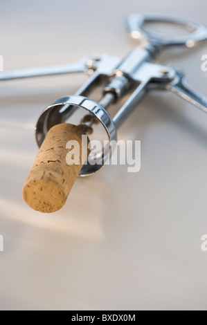 Cork on corkscrew Stock Photo
