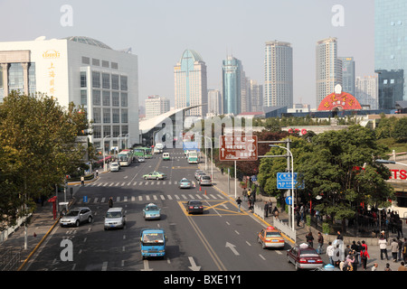 Street in Pudong, Shanghai China. Stock Photo