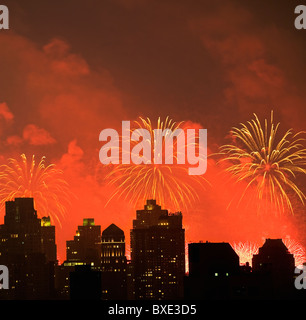 Fireworks over New York City skyline Stock Photo
