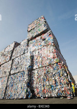 Stacks of crushed aluminum cans Stock Photo
