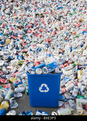 Pile of aluminum cans at recycling plant Stock Photo