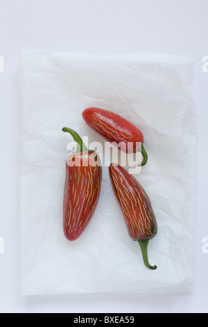 Three spicy fresno peppers Stock Photo