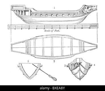 Scale drawing of a Roman Galley; Black and White Illustration; Stock Photo