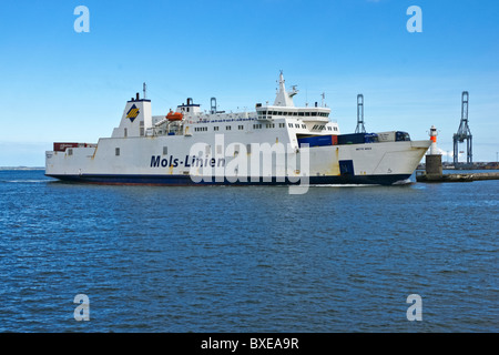 Mols-Linien car and passenger ferry Mette Mols arriving at Aarhus Harbour from Kalundborg in Denmark Stock Photo