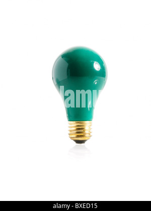 Green incandescent light bulb Stock Photo