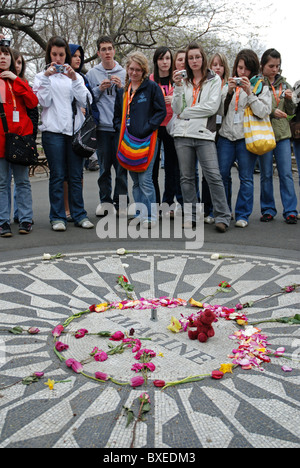 John Lennon memorial at the site of his assassination cities in Central Park New York Stock Photo