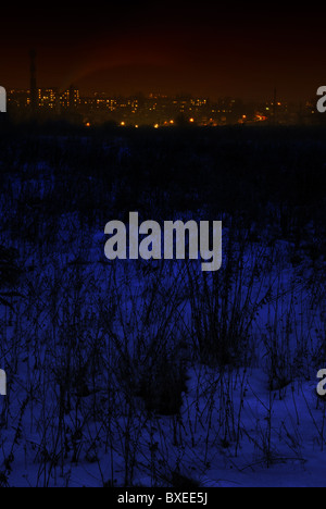 Zhytomyr, Ukraine, view from the snowy field at night Stock Photo