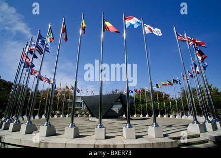 Circle of national flags at Imjingak, Korean Demilitarized Zone Stock Photo