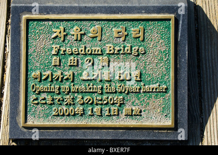 Plaque on the Freedom Bridge of the Korean Demilitarized Zone Stock Photo