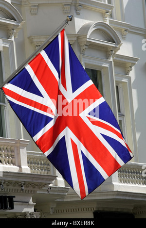 Union Jack Flag in front of Hotel in London Stock Photo