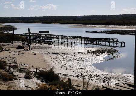 Oyster beds at low tide at La Guittiere western France A hamlet on the Atlantic coast Stock Photo