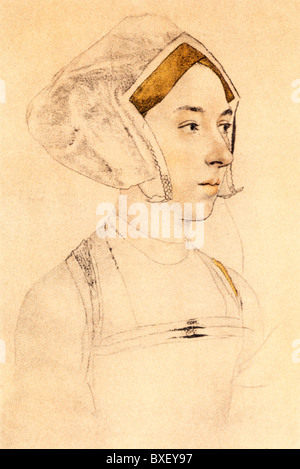 Sketch by Hans Holbein the Younger; Portrait of Anne Boleyn 1533/4; Colour Illustration; Stock Photo
