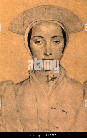 Sketch by Hans Holbein the Younger; Portrait of an Unkown Woman, Colour Illustration; Stock Photo