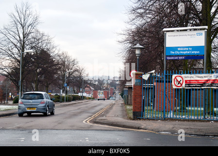 The welcome board outside one of the Edwards Lane entrances to Nottingham City Hospital,Nottinghamshire, England, UK. Stock Photo