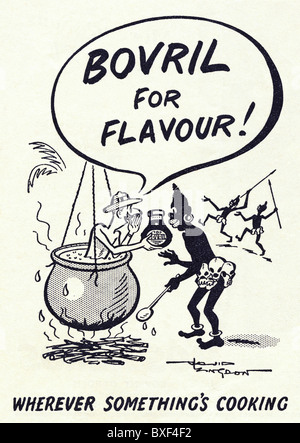 1946 advertisement for Bovril featuring explorer in cooking pot Stock Photo