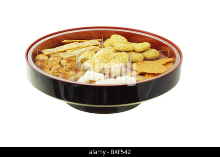 Chinese new year cookies in gift tray on white background Stock Photo