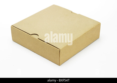 Closed paper box lying on white background Stock Photo
