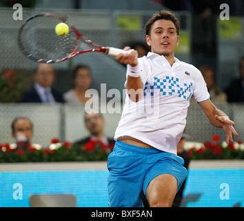 Stanislas Wawrinka (SUI) in action against Roger Federer (SUI) during the 3rd Round - Mens Mutua Madrilena Madrid Open Stock Photo