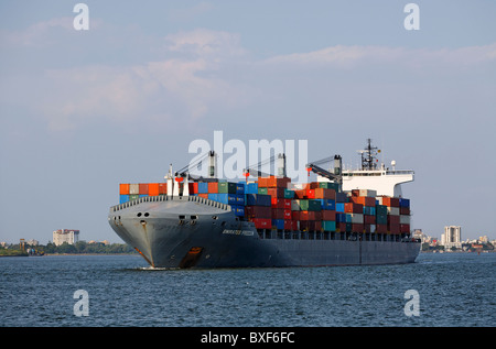 India - Kerala - Kochi - container ship Stock Photo