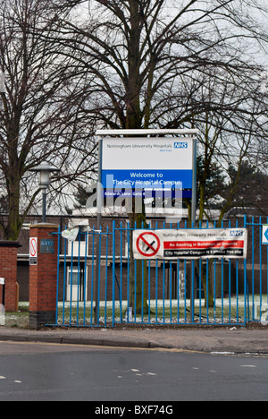 The welcome board outside one of the Edwards Lane entrances to Nottingham City Hospital,Nottinghamshire, England, UK. Stock Photo