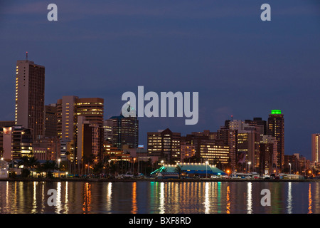 City skyline and small craft harbour as seen from Wilson's (Wilsons) Wharf at the harbour. Durban. KwaZulu Natal. South Africa. Stock Photo