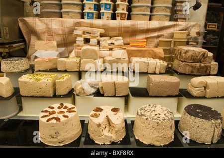 shop specializing in halva in the Mehane Yehuda market in Jerusalem Stock Photo