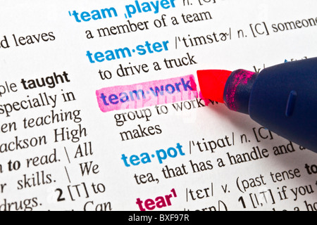 The word TEAMWORK highlighted in a dictionary Stock Photo