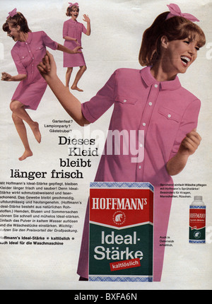 fashion, 1970s, woman with pink dress and hair ribbon, advert for Hoffmanns laundry care, from the magazine 'Bravo', Germany, circa 1970, Additional-Rights-Clearences-Not Available Stock Photo