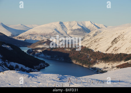 View from Steel Fell over Thirlmere towards Blencathra in winter in the English Lake District Stock Photo