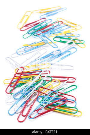 Group of colored paper clips. Isolated on a white background.