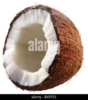 Half of the coconut is isolated on a white background. File contains a clipping paths. Stock Photo