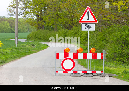 Road closure caused by toad migration Stock Photo