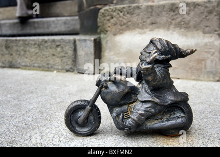Wroclaws' dwarf. One of a dozens small, funny sculptures hidden in the whole city. Stock Photo