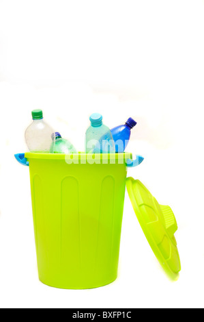 trash bin filled with plastic bottles