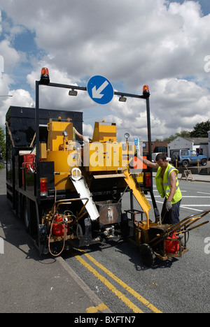 Road line painting Ipswich UK Stock Photo