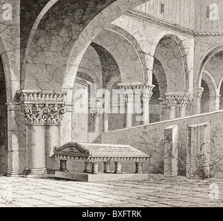 Tomb of Godfrey de Boullon, c 1060 - 1100, as it existed in the Church of the Holy Sepulchre, Jerusalem. Tomb is now destroyed. Stock Photo