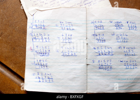 An African child's school maths book. Stock Photo