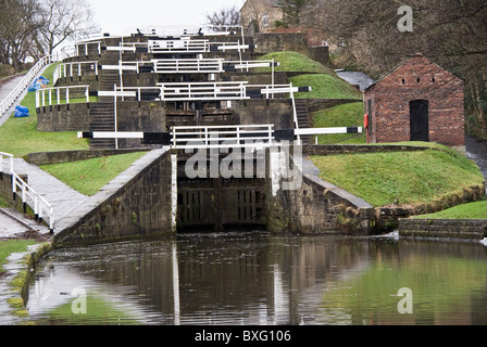 Bingley five rise locks on the Leeds and Liverpool Canal West Yorkshire UK Stock Photo