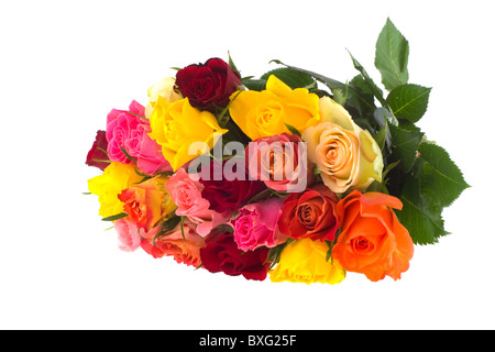 colorful bouquet various roses isolated on white background Stock Photo