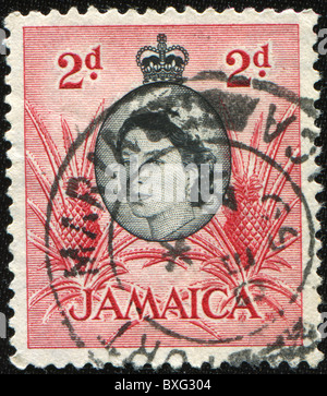 JAMAICA - CIRCA 1959: A stamp printed in Jamaica shows Queen Elizabeth II, circa 1959 Stock Photo