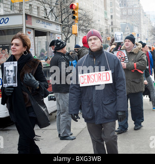 Protesters demonstrate in New York against the Smithsonian Museum censorship Stock Photo