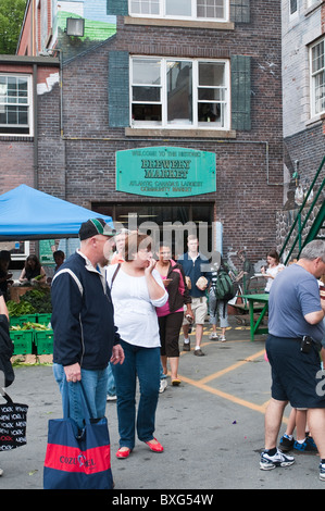 Shoppers at Halifax Seaport Farmers Market, Nova Scotia, Canada. Stock Photo