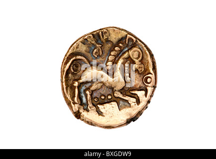 Obverse of a Celtic full gold stater of Addedomarus , British Celtic Tribal leader Stock Photo
