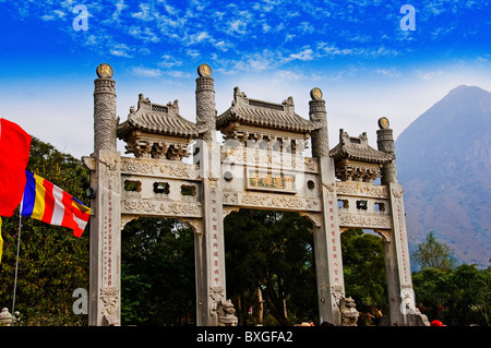 Chinese gate at Ngong Ping lantau Island China Stock Photo