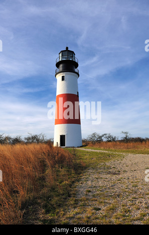 Sankaty Head Light Lighthouse Nantucket, Massachusetts, USA with moor grasses fall autumn color colour Stock Photo