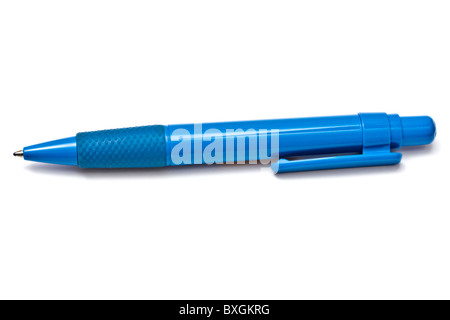 Blue ball point pen isolated on white background Stock Photo