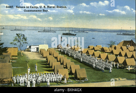 geography / travel, Cuba, Guantanamo Bay, American naval base, sailor, sailors in Camp, historical picture postcard, 1914, Additional-Rights-Clearences-Not Available Stock Photo