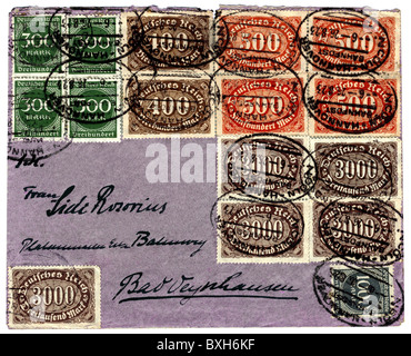 mail / post, postage stamps, 20.000 Mark, Germany, August 1923, Additional-Rights-Clearences-Not Available Stock Photo