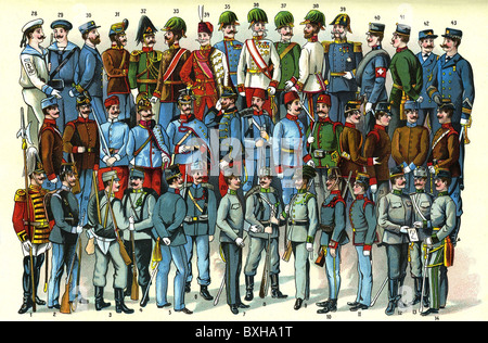 military, uniforms, of the Austrian-Hungary army and navy, German Empire, lithograph, circa 1902, Additional-Rights-Clearences-Not Available Stock Photo