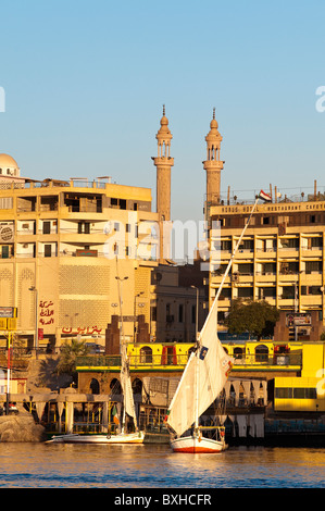 Egypt, Aswan. Felucca sailing on the Nile near Aswan. Stock Photo